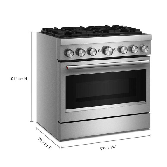 Cuisinière bicombustible de style commercial à 6 brûleurs avec mode de friture à air sans préchauffage KitchenAid® de 36 po KFDS936SSS