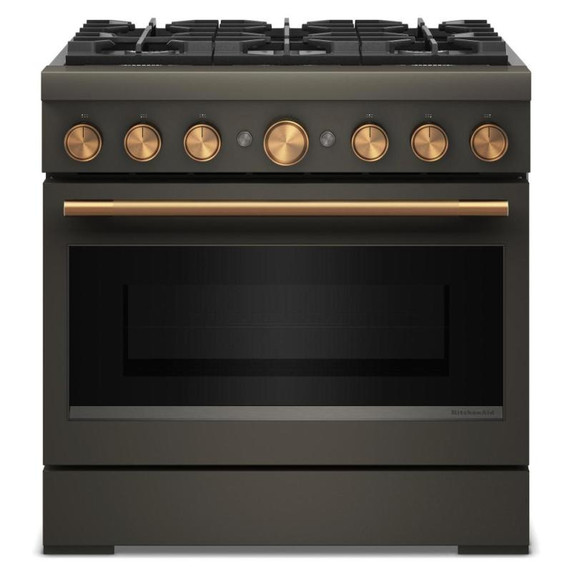 Cuisinière bicombustible de style commercial à 6 brûleurs avec mode de friture à air sans préchauffage KitchenAid® de 36 po KFDS936SBE