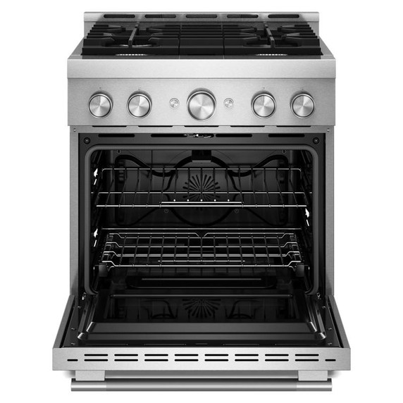 Cuisinière au gaz de style commercial à 4 brûleurs avec mode de friture à air sans préchauffage KitchenAid® de 30 po KFGS930SSS