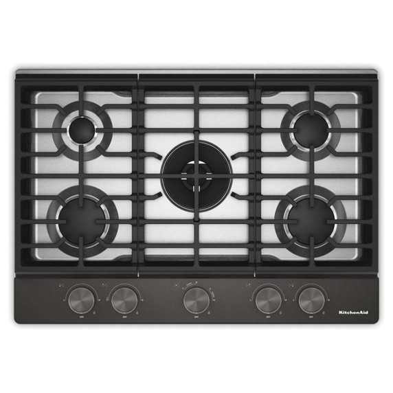 Kitchenaid® Table de cuisson au gaz à surface en métal avec grille pour wok intégrée et fini CookShield™ KCGK730SBE