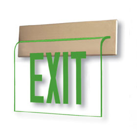 Wall Recessed Edge Lit Exit Sign with Green Letters