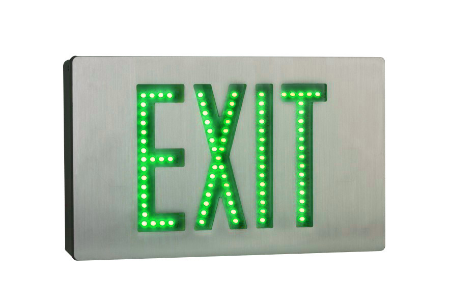 Aluminum Direct View Exit Sign Green LED