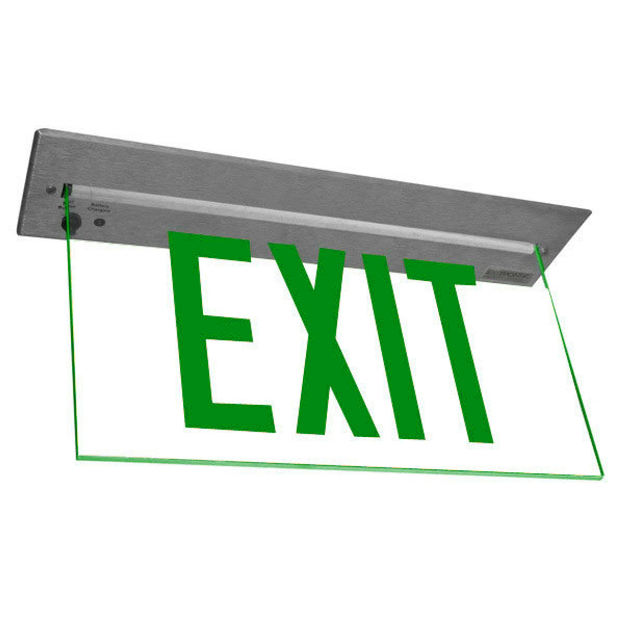 Recessed Architectural Edge Lit Exit Sign with Green Letters