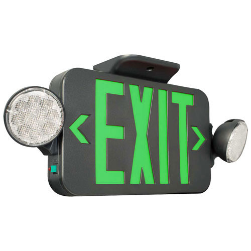 Green LED Exit Emergency Light Combo Black Housing