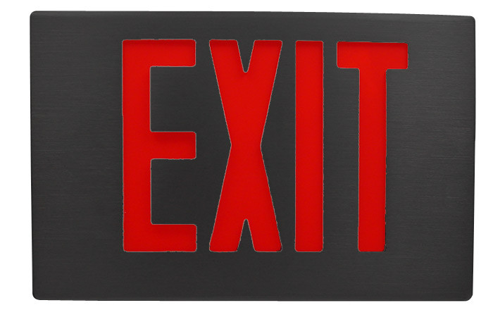 Black Aluminum Exit Sign Red LED Universal Face