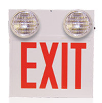 White Steel Exit Sign Red LED Combo with PAR36 Emergency Lights