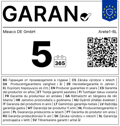 Garan 5 Year Warranty for Arete One 6L