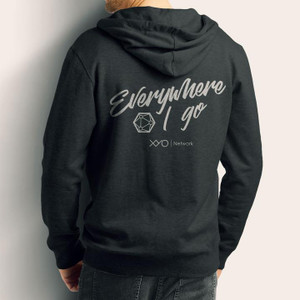 An XYO Hoodie that says "Everywhere I go"