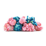A mix of blue and pink cotton candy popcorn.