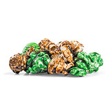 A mix of caramel and green apple popcorn.