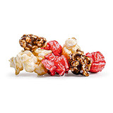 A mix of red cinnamon, caramel, and white vanilla popcorn.