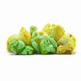 A mix of lime green and lemon popcorn.