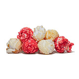 A mix of red cherry and white cheesecake popcorn.