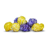 A mix of yellow lemon and blueberry popcorn .