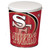 San Francisco 49ers 3-gallon popcorn tin - 11.25" high with a 10" diameter.