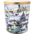 Icy Lights Family Popcorn Tin – 3.5 Gallon — golden-lidded tin with snow village and Christmas tree scene.