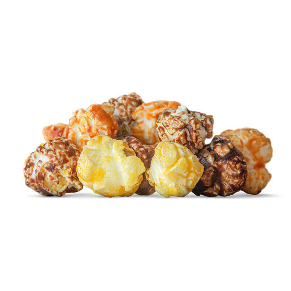 A mix of toffee, chocolate, and peanut butter popcorn.