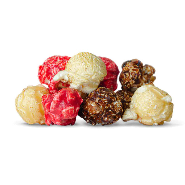 A mix of chocolate,  cherry and  vanilla popcorn.
