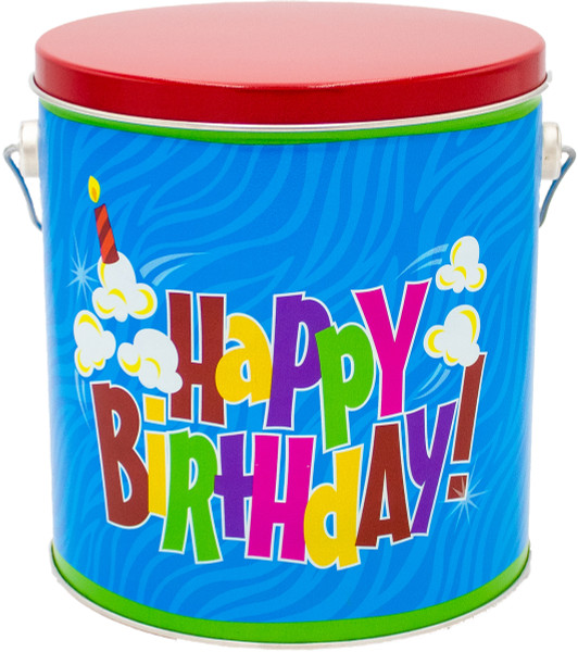 Birthday Pop! 1-galon popcorn tin.