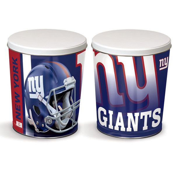 New York Giants 3.5-gallon popcorn tin - 11.25" high with a 10" diameter.