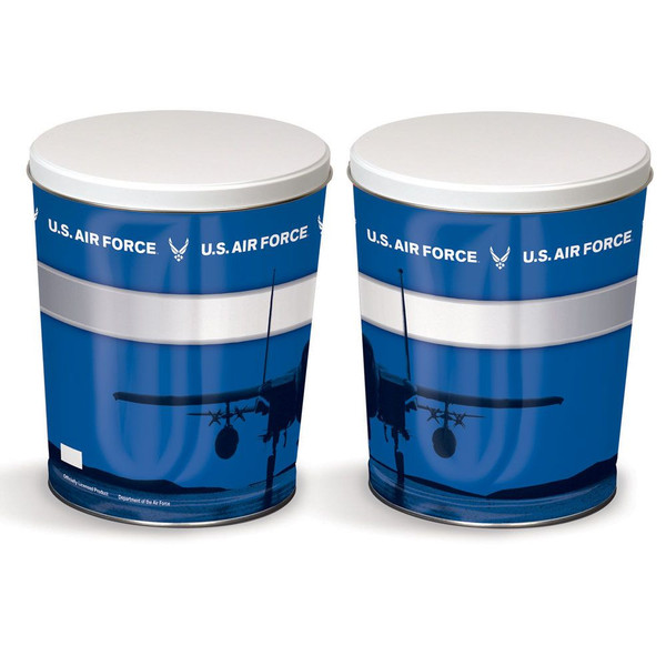 Air Force   3.5-gallon popcorn tin - 11.25" high with a 10" diameter.