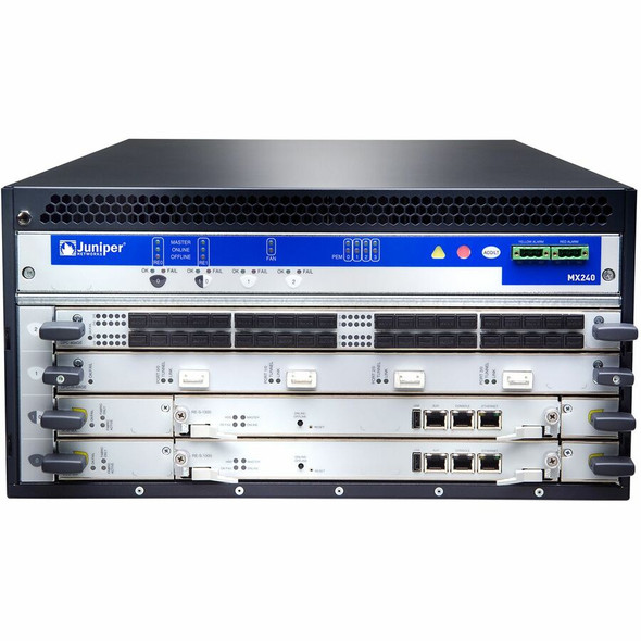 Juniper (MX240-PREMIUM2-AC-LOW) MX240 Premium Chassis Bundle with Midplane. Also includes redundant RE  redundan