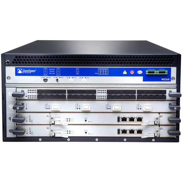 Juniper (MX240-PREMIUM2-AC-HIGH) MX240 Premium Chassis Bundle with Midplane. Also includes redundant RE  redundan