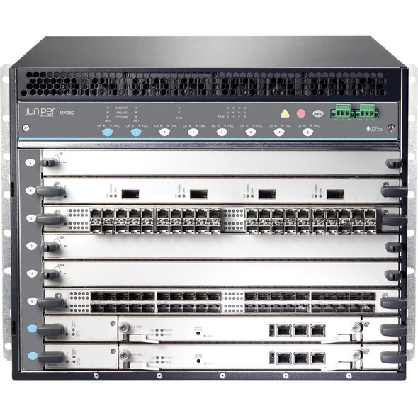 Juniper (MX480BASE3-DC) MX480 Base Chassis with Enhanced Midplane  1 nos. SCB E  DC Power  Discounted RE