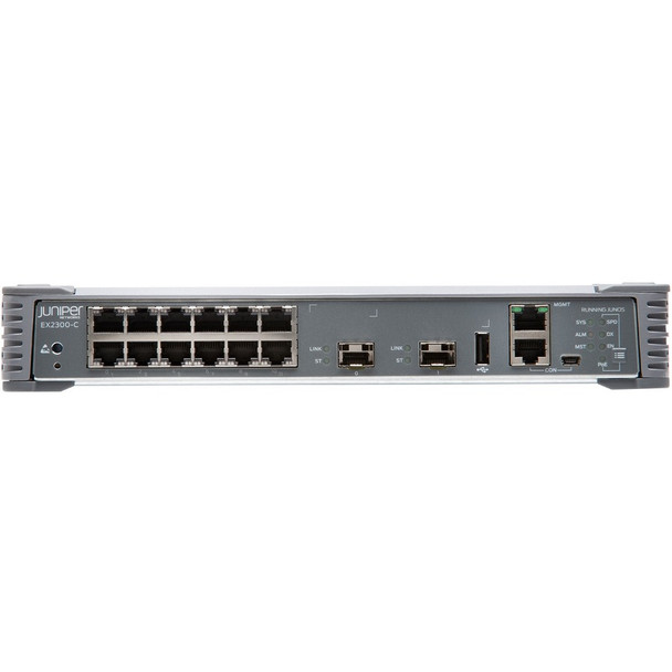 Juniper (EX2300-C-12T-TAA) EX2300 TAA Compact Fanless 12 port 10 100 1000BaseT  2 x 1 10G SFP SFP+ (optics