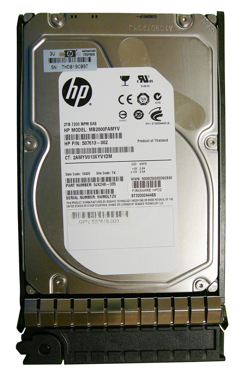 Part No: 507613-002 - HP 2TB 7200RPM SAS 6GB/s Hot-Pluggable Dual Port  MidLine 3.5-inch Hard Drive