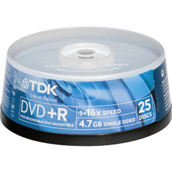 Part No: 48508 - TDK 16x dvd+R Media - 4.7GB - 120mm Standard - 25 Pack Spindle