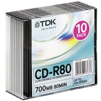 Part No: 47801 - TDK CD-R Media - 700MB - 120mm Standard - 10 Pack Slim Jewel Case