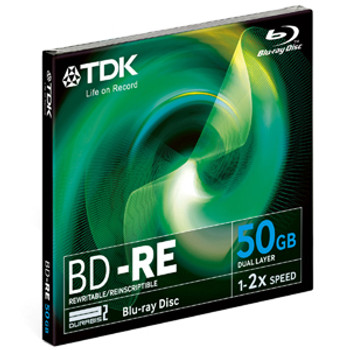Part No: 48700 - TDK 2x BD-RE Double Layer Media - 50GB - 120mm Standard - 1 Pack