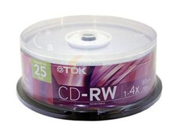 Part No: CD-RW80CB25 - TDK 4x CD-RW Media - 700MB - 25 Pack