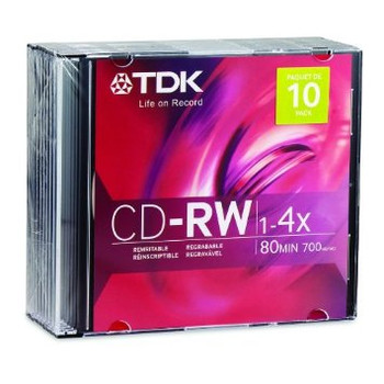 Part No: CD-RW80M10 - TDK 4x CD-RW Media - 700MB - 10 Pack