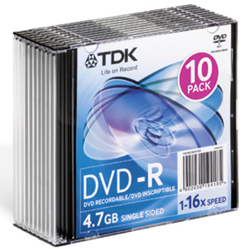 Part No: DVD-R47FM10 - TDK 16x dvd-R Media - 4.7GB - 10 Pack