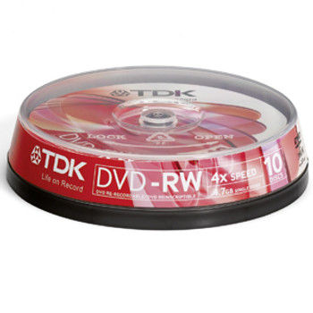 Part No: DVD-RW47CCB25 - TDK 4x dvd-RW Media - 4.7GB - 25 Pack Cake Box