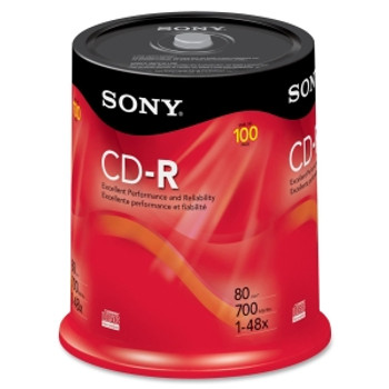 Part No: 100CDQ80RS - Sony 48x CD-R Media - 700MB - 120mm - 100 Pack Spindle