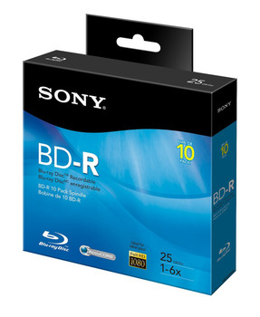 Part No: 10BNR25RNS - Sony 10BNR25RNS Blu-ray Recordable Media - BD-R - 6x - 25 GB - 10 Pack Spindle - 120mm