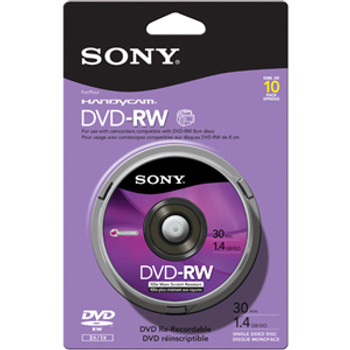 Part No: 10DMW30RS2H - Sony 10DMW30RS2H dvd Rewritable Media - dvd-RW - 2x - 1.40 GB - 10 Pack Spindle - 80mm Mini30 Minute Maximum Recording Time