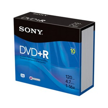 Part No: 10DPR47R4 - Sony 10DPR47R4 16x dvd+R Media - 4.7GB - 120mm Standard - 10 Pack Jewel Case