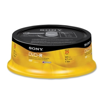 Part No: 25DMR47RS4 - Sony 16x dvd-R Media - 4.7GB - 120mm - 25 Pack Spindle