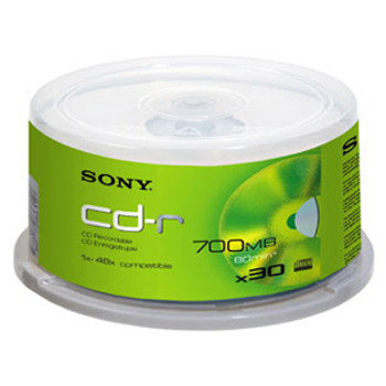 Part No: 30CDQ80RSX - Sony CDQ80 48x CD-R Media - 700MB - 120mm Standard - 30 Pack Spindle