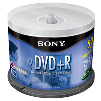 Part No: 50DPR47 - Sony 16x dvd+R Media - 4.7GB - 120mm Standard - 50 Pack Spindle