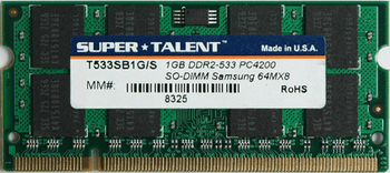 Super Talent DDR2-533 SODIMM 1GB/64x8 Samsung Chip Notebook Memory