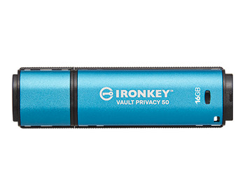 IKVP50C/16GB , Kingston Technology IronKey Vault Privacy 50 USB flash drive 16 GB USB Type-C 3.2 Gen 1 (3.1 Gen 1) Black, Blue - IKVP50C/16GB