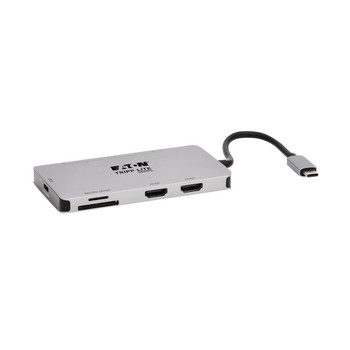 U442-DOCK8-GG - Tripp Lite USB-C Dock, Dual Display - 4K 60 Hz HDMI, USB 3.2 Gen 1, USB-A Hub, Memory Card, 100W PD Charging, Gray