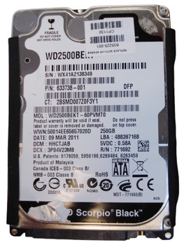 Part No: 635225-001 - HP 250GB 7200RPM SATA 3GB/s 2.5-inch Hard Drive