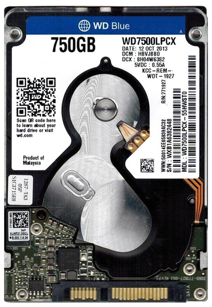 Part No: WD7500LPCX - Western Digital Blue 750GB 5400RPM SATA 6GB/s 16MB Cache 2.5-inch 7mm Hard Drive