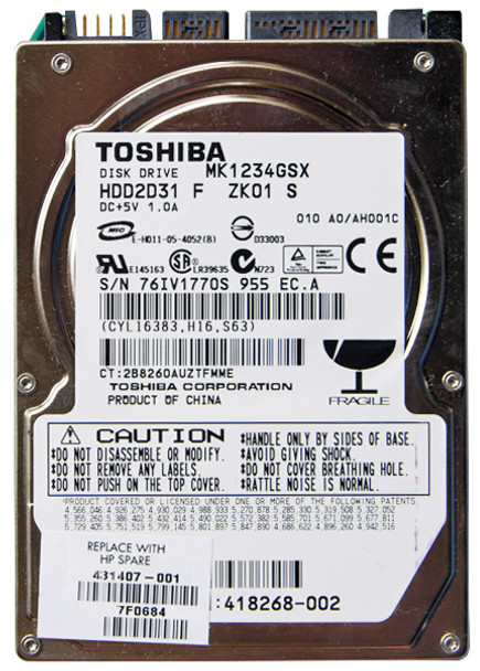 Part No: 431407-001 - HP 120GB 5400RPM SATA 1.5GB/s 8MB Cache 2.5-inch Hard Drive
